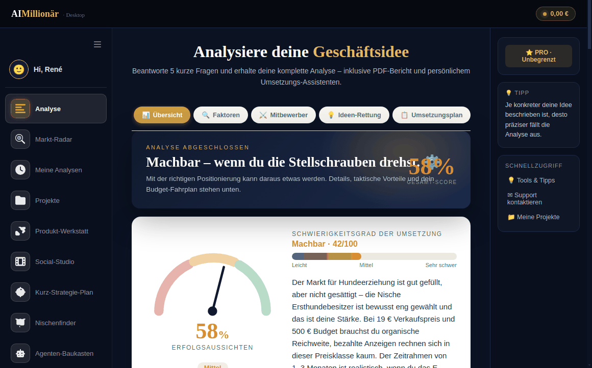 Analyse-Ergebnis mit Score-Dashboard und Fit-Werten